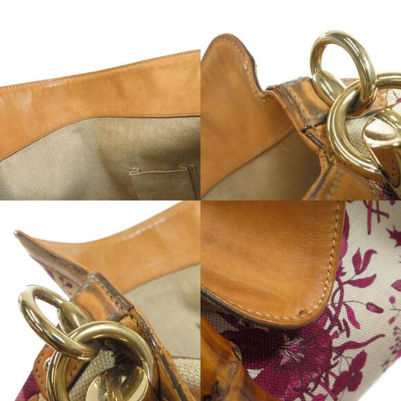 Gucci Bamboo Flora Flower Shoulder Bag Canvas Leather
